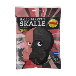 Bubs Vegan  Raspberry and Salt Liquorice Foam Skulls 90g Packet ( Sweden )