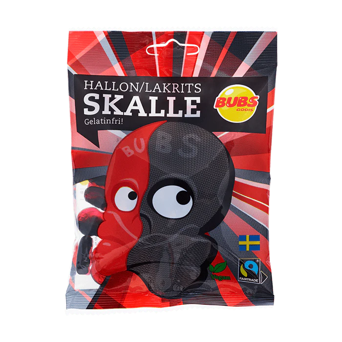 Bubs Vegan Raspberry Liquorice Skull 90g Packet ( Sweden )