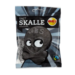 Bubs Vegan Salty Liquorice Skulls  90g Packet ( Sweden )