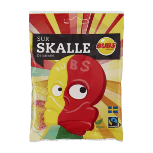 Bubs Vegan Sour Lemon and Raspberry Skull 90g Packet ( Sweden )